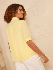 Love & Roses Yellow Frill Detail Short Sleeve Button Through Shirt - Image 4 of 4