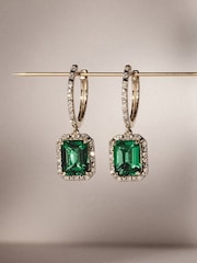 The Diamond Store Green Astra 3.00ct Octagon Cut Lab Emerald Halo Drop Earrings in 18K Gold Vermeil - Image 1 of 4