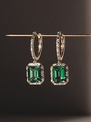 The Diamond Store Green Astra 3.00ct Octagon Cut Lab Emerald Halo Drop Earrings in 18K Gold Vermeil - Image 2 of 4