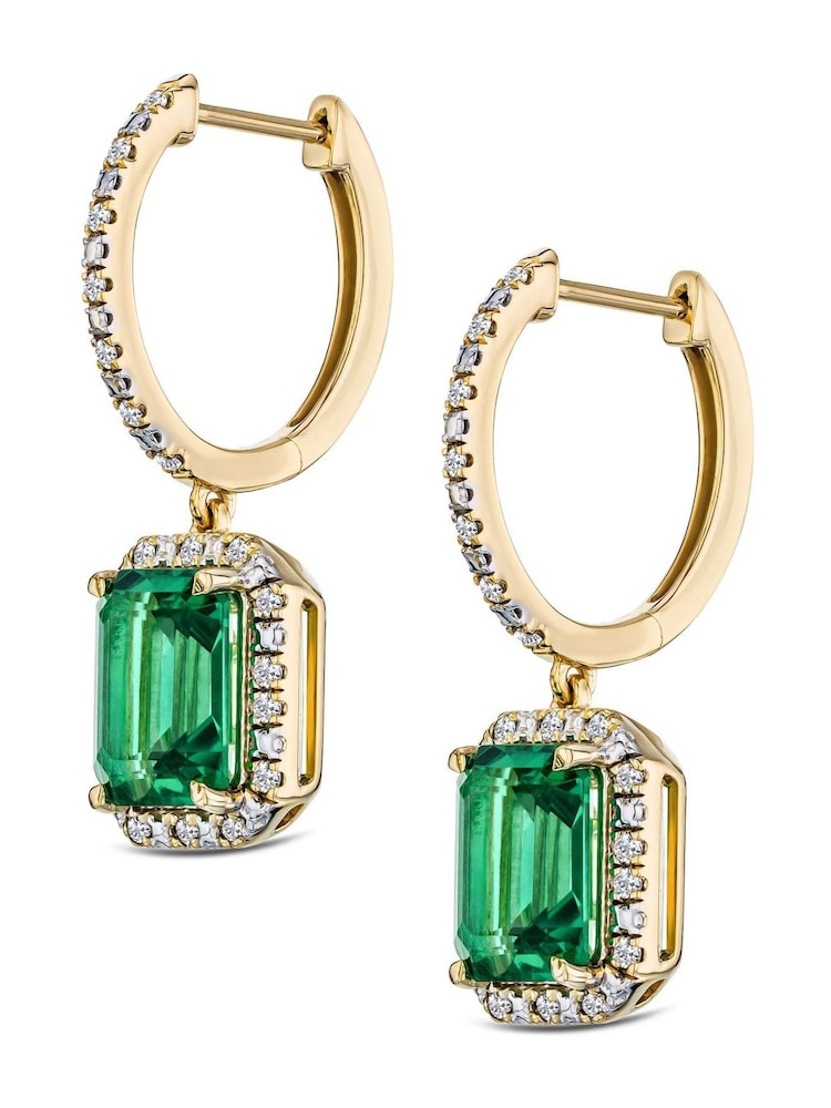 The Diamond Store Green Astra 3.00ct Octagon Cut Lab Emerald Halo Drop Earrings in 18K Gold Vermeil - Image 4 of 4
