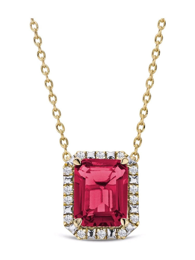 The Diamond Store Silver Astra 1.80ct  Octagon Cut Lab Ruby Halo Pendant Necklace in 18K Gold Vermeil - Image 5 of 5
