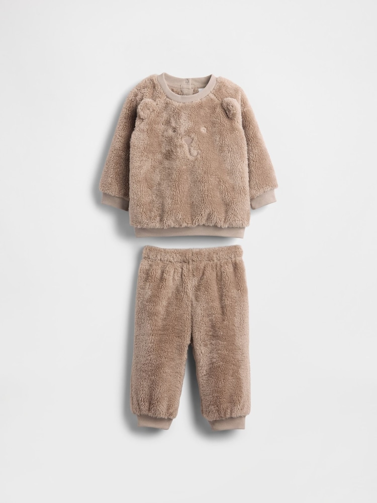 Gap Brown Sherpa Bear Outfit Sweat Top & Joggers Set (0-24mths) - Image 1 of 3 Gap Brown Sherpa Bear Outfit Sweat Top & Joggers Set (0-24mths) - Image 1 of 3