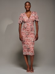 Jolie Moi Pink Angel Sleeve Mesh Bodycon Dress - Image 3 of 6