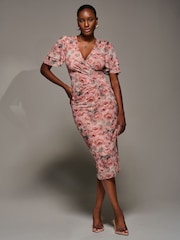 Jolie Moi Pink Angel Sleeve Mesh Bodycon Dress - Image 4 of 6