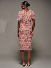 Jolie Moi Pink Angel Sleeve Mesh Bodycon Dress - Image 5 of 6