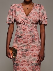 Jolie Moi Pink Angel Sleeve Mesh Bodycon Dress - Image 6 of 6