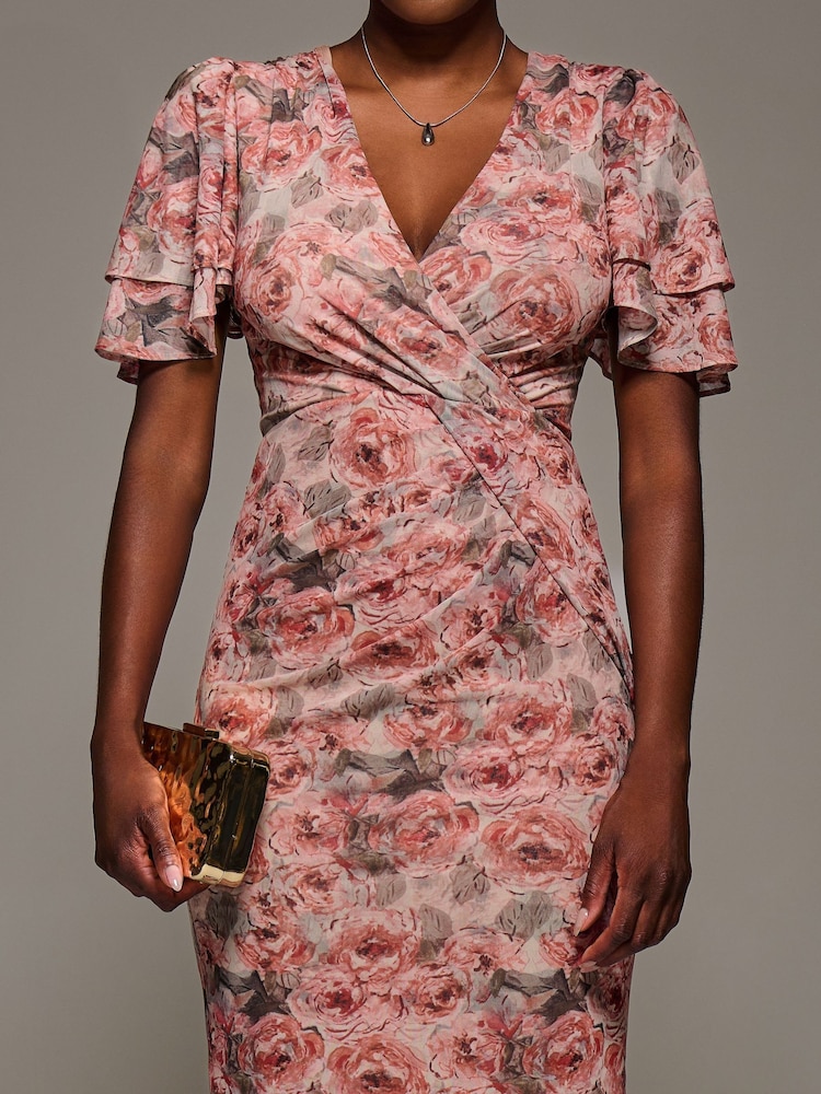 Jolie Moi Pink Angel Sleeve Mesh Bodycon Dress - Image 6 of 6