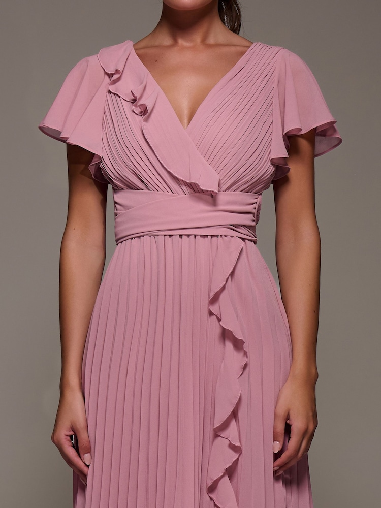 Jolie Moi Pink Chiffon Pleated Ruffle Midi Dress - Image 6 of 6 Jolie Moi Pink Chiffon Pleated Ruffle Midi Dress - Image 6 of 6