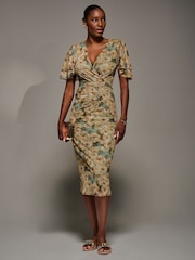 Jolie Moi Green Angel Sleeve Mesh Bodycon Dress - Image 2 of 6