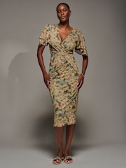 Jolie Moi Green Angel Sleeve Mesh Bodycon Dress - Image 3 of 6
