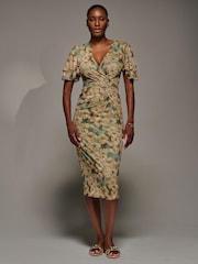 Jolie Moi Green Angel Sleeve Mesh Bodycon Dress - Image 4 of 6