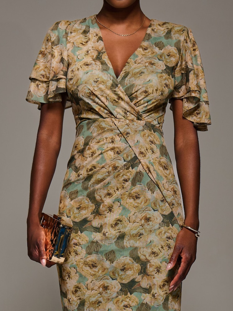 Jolie Moi Green Angel Sleeve Mesh Bodycon Dress - Image 6 of 6
