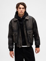 Gap Brown Vegan Leather Bomber Jacket - Image 1 of 9
