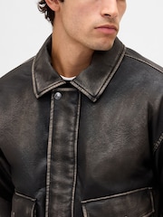 Gap Brown Vegan Leather Bomber Jacket - Image 4 of 9