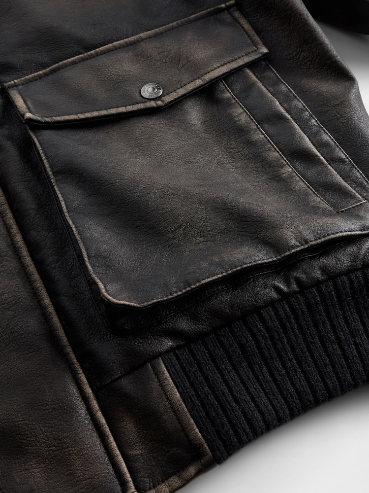 Gap Brown Vegan Leather Bomber Jacket - Image 5 of 5 Gap Brown Vegan Leather Bomber Jacket - Image 5 of 5