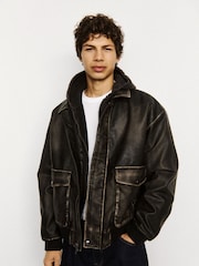 Gap Brown Vegan Leather Bomber Jacket - Image 6 of 9