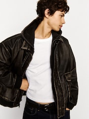 Gap Brown Vegan Leather Bomber Jacket - Image 7 of 9