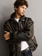 Gap Brown Vegan Leather Bomber Jacket - Image 8 of 9