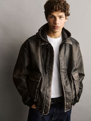 Gap Brown Vegan Leather Bomber Jacket - Image 9 of 9