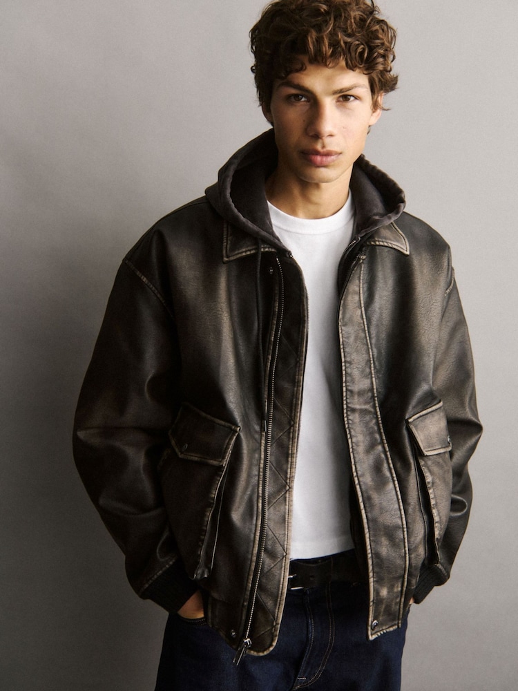 Gap Brown Vegan Leather Bomber Jacket - Image 9 of 9 Gap Brown Vegan Leather Bomber Jacket - Image 9 of 9