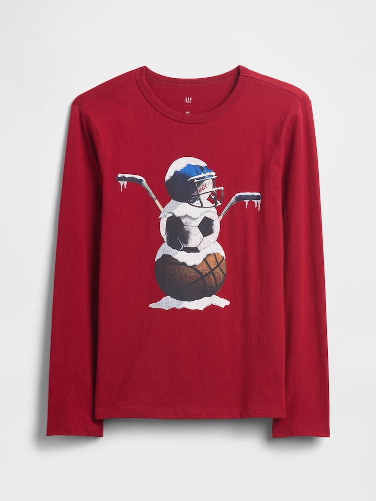 Gap Burgundy Red Gap Long Sleeve Graphic T-Shirt (4-13yrs) (4-13yrs) - Image 1 of 2 Gap Burgundy Red Gap Long Sleeve Graphic T-Shirt (4-13yrs) (4-13yrs) - Image 1 of 2