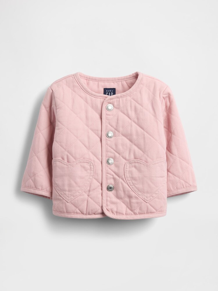 Gap Pink Quilted Denim Heart Pocket Jacket (0-24mths) - Image 1 of 3 Gap Pink Quilted Denim Heart Pocket Jacket (0-24mths) - Image 1 of 3