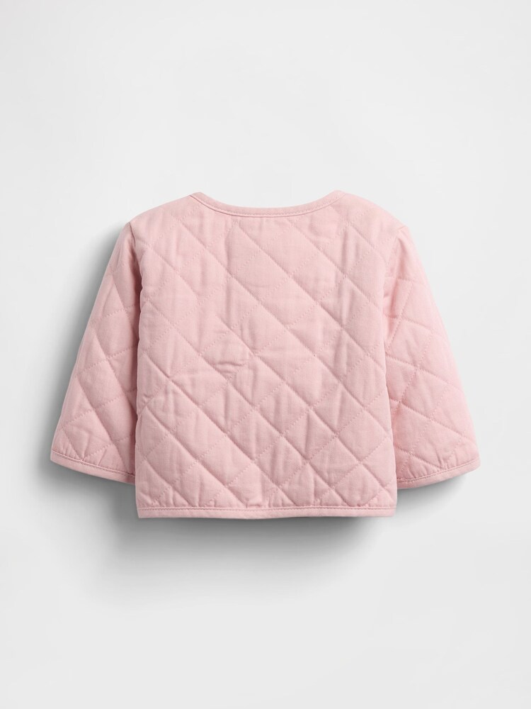 Gap Pink Quilted Denim Heart Pocket Jacket (0-24mths) - Image 2 of 3 Gap Pink Quilted Denim Heart Pocket Jacket (0-24mths) - Image 2 of 3