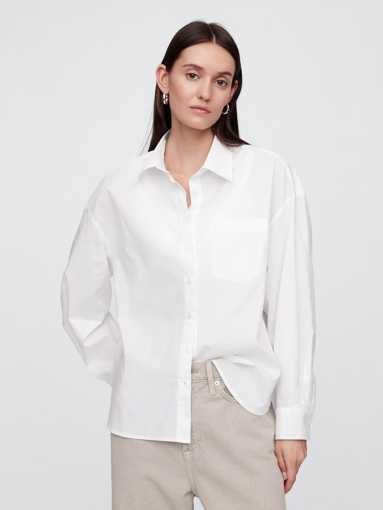 Gap White Oversized Shirt in Poplin - Image 1 of 5 Gap White Oversized Shirt in Poplin - Image 1 of 5