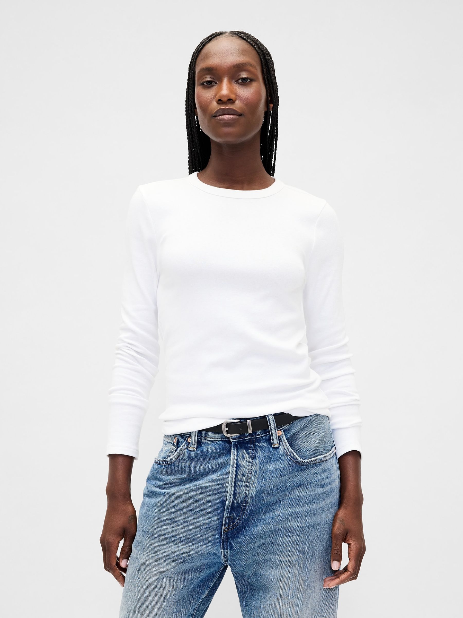 Gap White Modern Crew Neck Long Sleeve T-Shirt