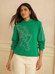 Love & Roses Bright Green Bird Embroidery Jersey Hoodie - Image 1 of 4