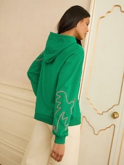 Love & Roses Bright Green Bird Embroidery Jersey Hoodie - Image 4 of 4