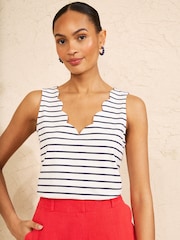 Love & Roses Ivory Stripe Scallop Scoop Neck Jersey Vest - Image 1 of 4