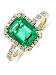 The Diamond Store Green Astra 1.50ct Octagon Cut Lab Emerald and Diamond Halo Ring With Side Stones in Vermeil - Image 3 of 3