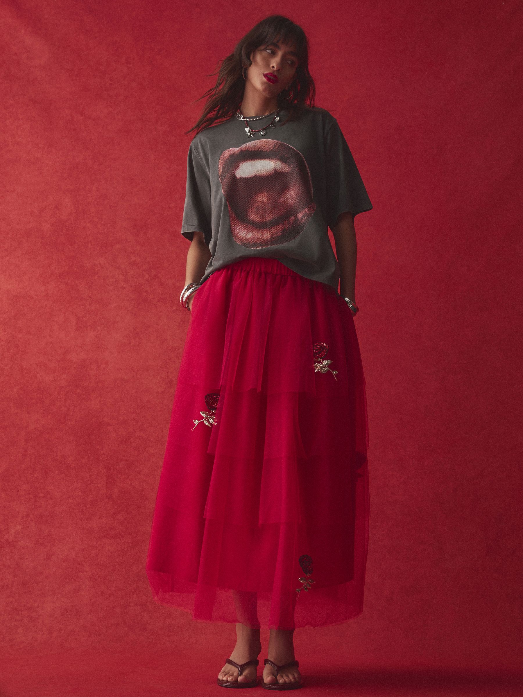 Buy Rockett St George Red Roses Tiered Midi Skirt from the Next UK