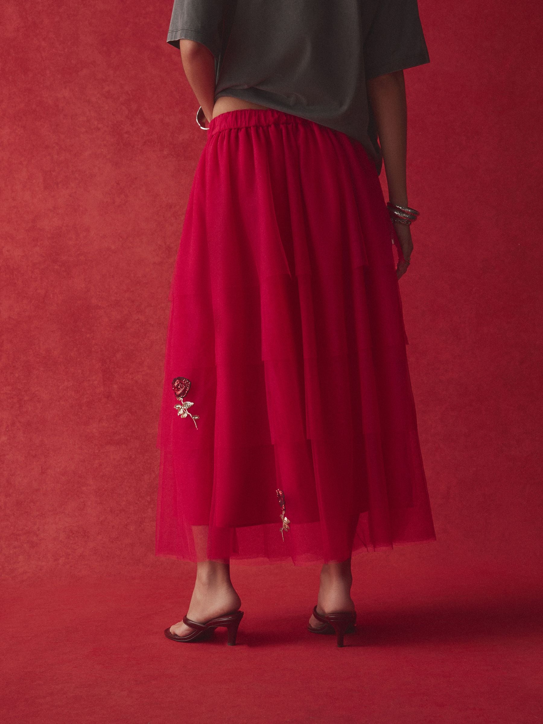 Buy Rockett St George Red Roses Tiered Midi Skirt from the Next UK