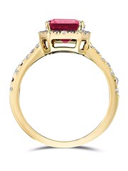 The Diamond Store Red Astra 1.50ct Octagon Cut Lab Ruby and Diamond Halo Ring With Side Stones in Vermeil - Image 1 of 6