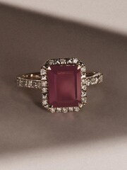 The Diamond Store Red Astra 1.50ct Octagon Cut Lab Ruby and Diamond Halo Ring With Side Stones in Vermeil - Image 4 of 6