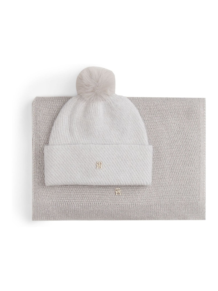 Tommy Hilfiger Grey Metallic Hat & Scarf Sets - Image 1 of 3 Tommy Hilfiger Grey Metallic Hat & Scarf Sets - Image 1 of 3