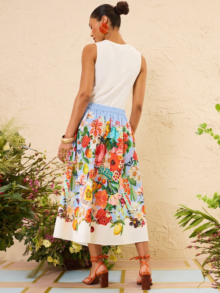 Love & Roses Blue Printed Maxi Skirt - Image 2 of 4