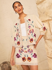 Love & Roses Floral Embroidered Skirt - Imaginea 3 din 4