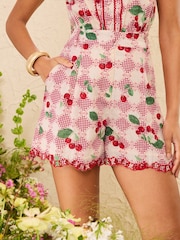Love & Roses Red Petite Gingham Cherry Printed Shorts - Image 1 of 5