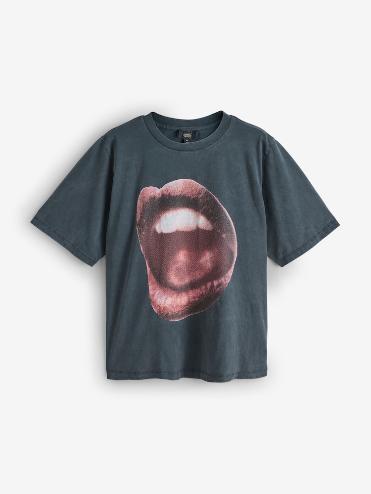 Rockett St George Grey Lips Graphic T-Shirt - Image 1 of 3