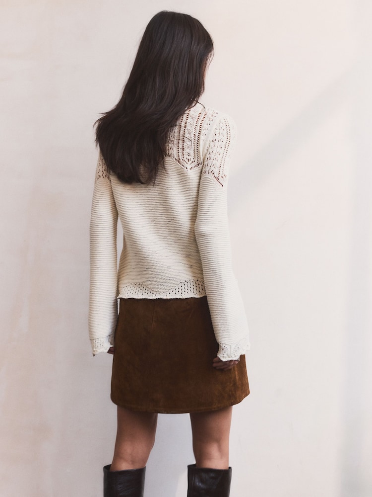 BHOEM Virkad Stickad Romantisk Ecru Jumper - Bild 4 av 4