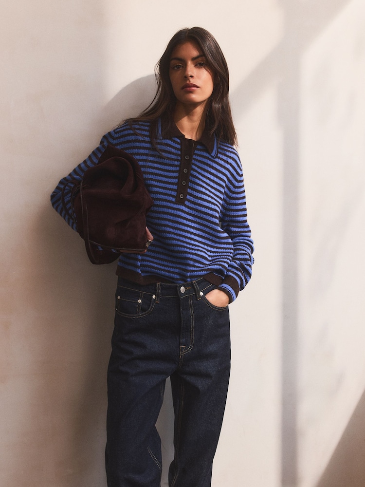 BHOEM Long Sleeves Stripes Knit Blue Brown Jumper - Image 2 of 6