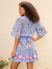 Love & Roses Blue Floral Printed Petite Mini Skirt - Image 5 of 5