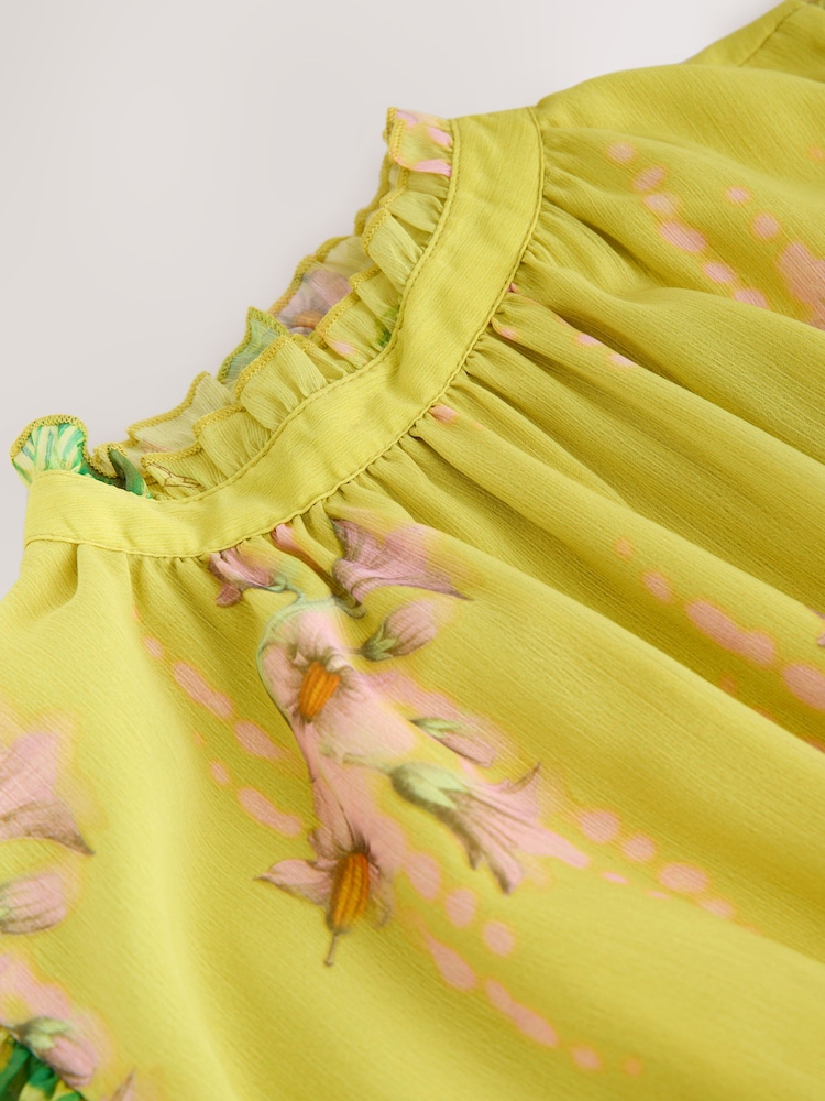 Kew Collection Yellow Floral - Bedrucktes Maxikleid mit hohem Ausschnitt und Stufen für besondere Anlässe - Bild 8 von 8