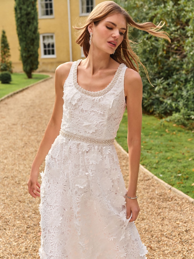 Love & Roses Ivory Lace Embellished Midi Dress - Image 2 of 4 Love & Roses Ivory Lace Embellished Midi Dress - Image 2 of 4