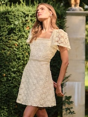 Love & Roses Ivory Embellished Trim Textured Mini Dress - Image 2 of 4