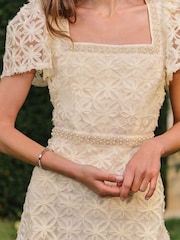 Love & Roses Ivory Embellished Trim Textured Mini Dress - Image 4 of 4