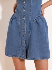 Lipsy Mid Wash Blue Strappy Corset Detail Denim Mini Dress - Image 3 of 5